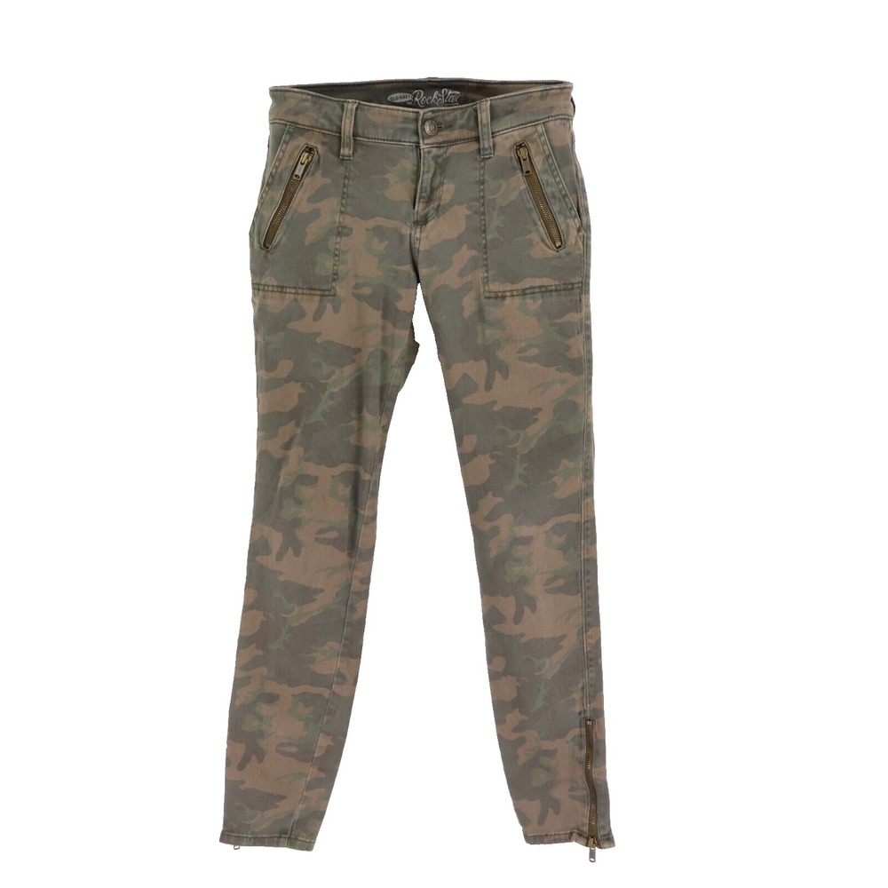 Old Navy Rockstar Skinny Jeans Womens 2 Green Camouflage‎ Stretch Zipper Accents